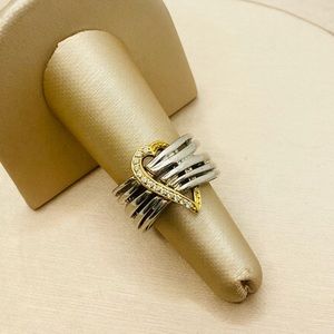 EUC Sonia Bitton 925 Sterling Silver & 14k Yellow Gold Diamond Heart Ring